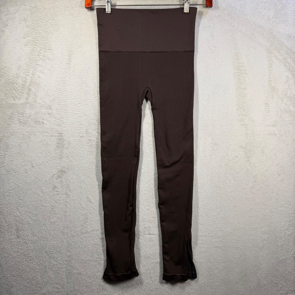Spanx Look at Me Now Leggings Womens L Brown High Waisted Ankle Zip Seamless